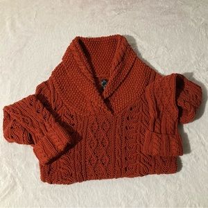 Anthropologie Burnt Orange Cowl Neck Cable Knit Pullover Sweater - Size S